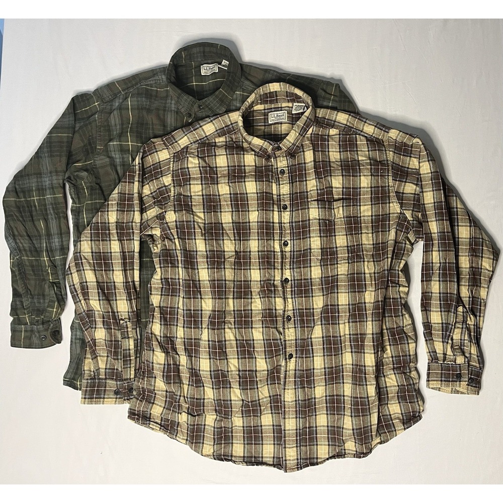 LL Bean Flannel Shirts Men's Size 2XL Plaid Long Sleeve Button Up Lot X2 OMT37